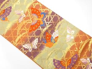 唐織　雪芝に蝶模様織り出し　袋帯